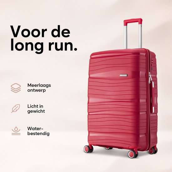 SKYCASES Travelin' Charm - 28-inch Large Travel Suitcase - Number Lock - 41x24x69 cm - 98L - Lightweight, Waterproof & Durable - Rouge