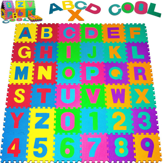 Tapis de Jeu - Merkloos - Puzzle en Mousse Alphabet et Chiffres 86 pièces 36 Dalles - 30x30cm - Bébé Enfant Bas âge