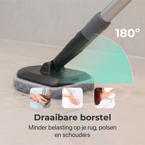 CLEANLY Kit 3 en 1 avec balai à franges sur manche - Brosse de nettoyage - Brosse à récurer - Balai à franges sur manche - Brosse à récurer - Chariot de nettoyage - Réglable de 118 à 150 cm - Noir, Gris
