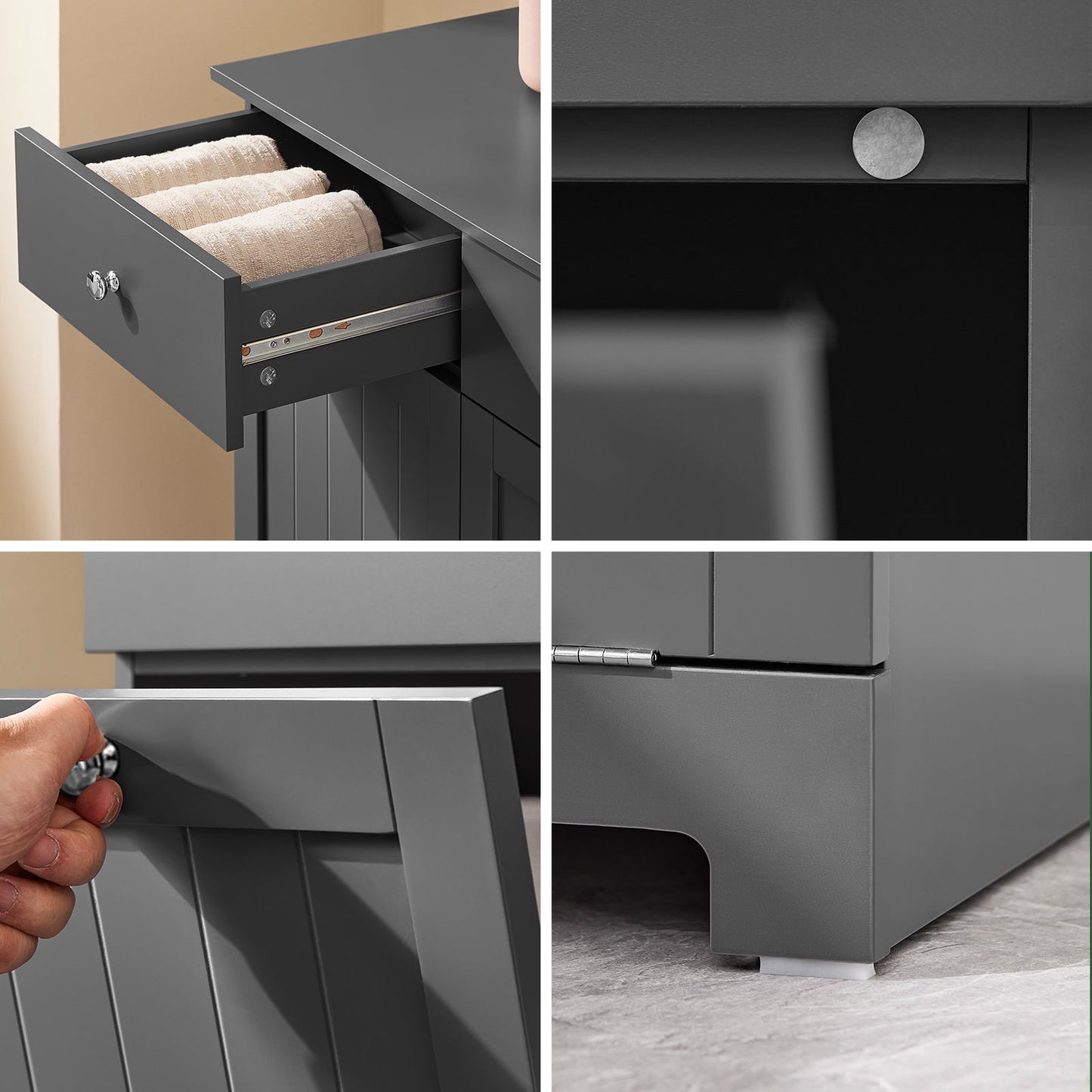 SoBuy Meuble de salle de bain avec paniers à linge - bois - gris - 78x38x90 cm