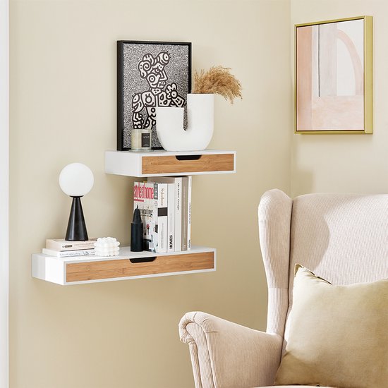 SoBuy Wall Regal-Set - Meuble à tiroirs - Blanc - 1 tiroir - 1 étagère - 24x40x8 cm | FRG92-WNX2