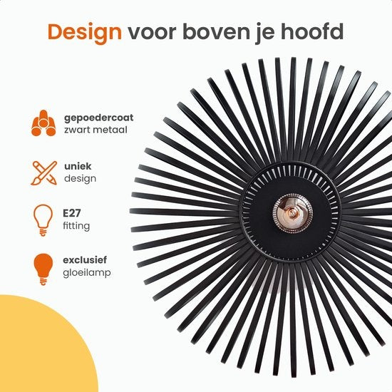 Plafonnier Goliving - Suspension Lustre - Lampe Plafond- E27 - Métal - Aspect bambou - Ø 40 cm - Noir