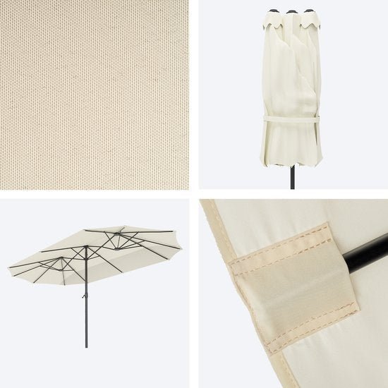 LifeGoods Parasol double - 270x460cm - jusqu'à 15 personnes - imperméable - avec housse - Crème