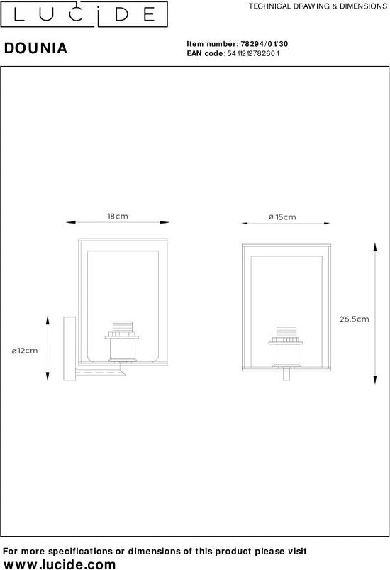 Applique murale Lucide DOUNIA - Ø 15 cm - E27 - Noir