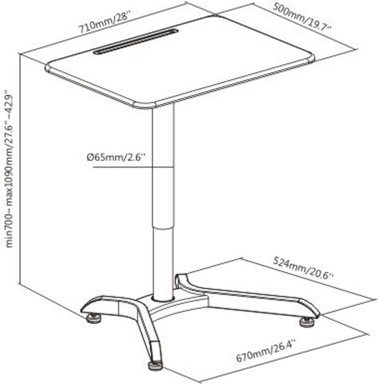 Bureau assis-debout réglable en hauteur - table pour ordinateur portable - plan de travail 71 cm x 50 cm