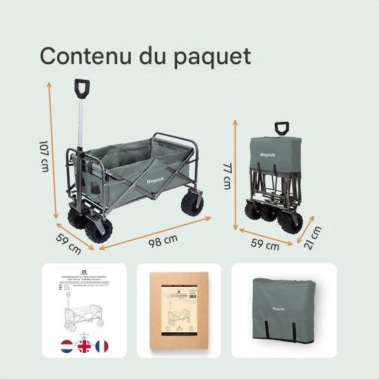 LifeGoods Chariot - Pliable - Capacité de charge 80KG - 94L - Polyester lavable - Vert