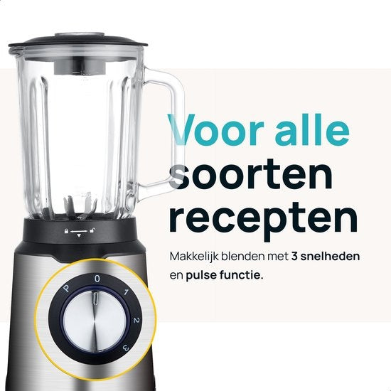 MOA - Mixeur puissant - Avec pot en verre - 1,5 litre - 1000 Watt - TB61 - Acier inoxydable