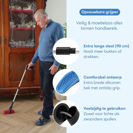 Pince Safe Age® pour personnes âgées – Pince à déchets – Extra longue 90 cm – Pliable – avec tête pivotante à 360° et aimant