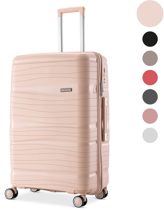 SKYCASES Travelin' Charm - 28-inch Large Travel Suitcase - Number Lock - 41x24x69 cm - 98L - Lightweight, Waterproof & Durable - Light Pink