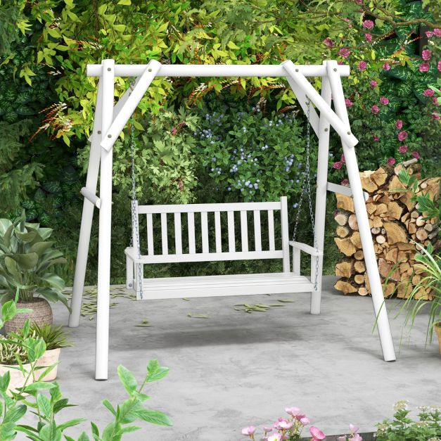Banc suspendu Coast 3 places en bois – Balançoire de style hollywoodien en bois de peuplier massif avec chaînes réglables – jusqu'à 360 kg – Blanc