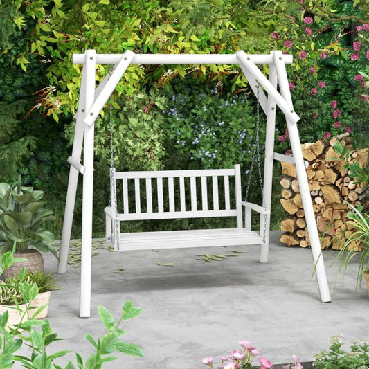Banc suspendu Coast 3 places en bois – Balançoire de style hollywoodien en bois de peuplier massif avec chaînes réglables – jusqu'à 360 kg – Blanc