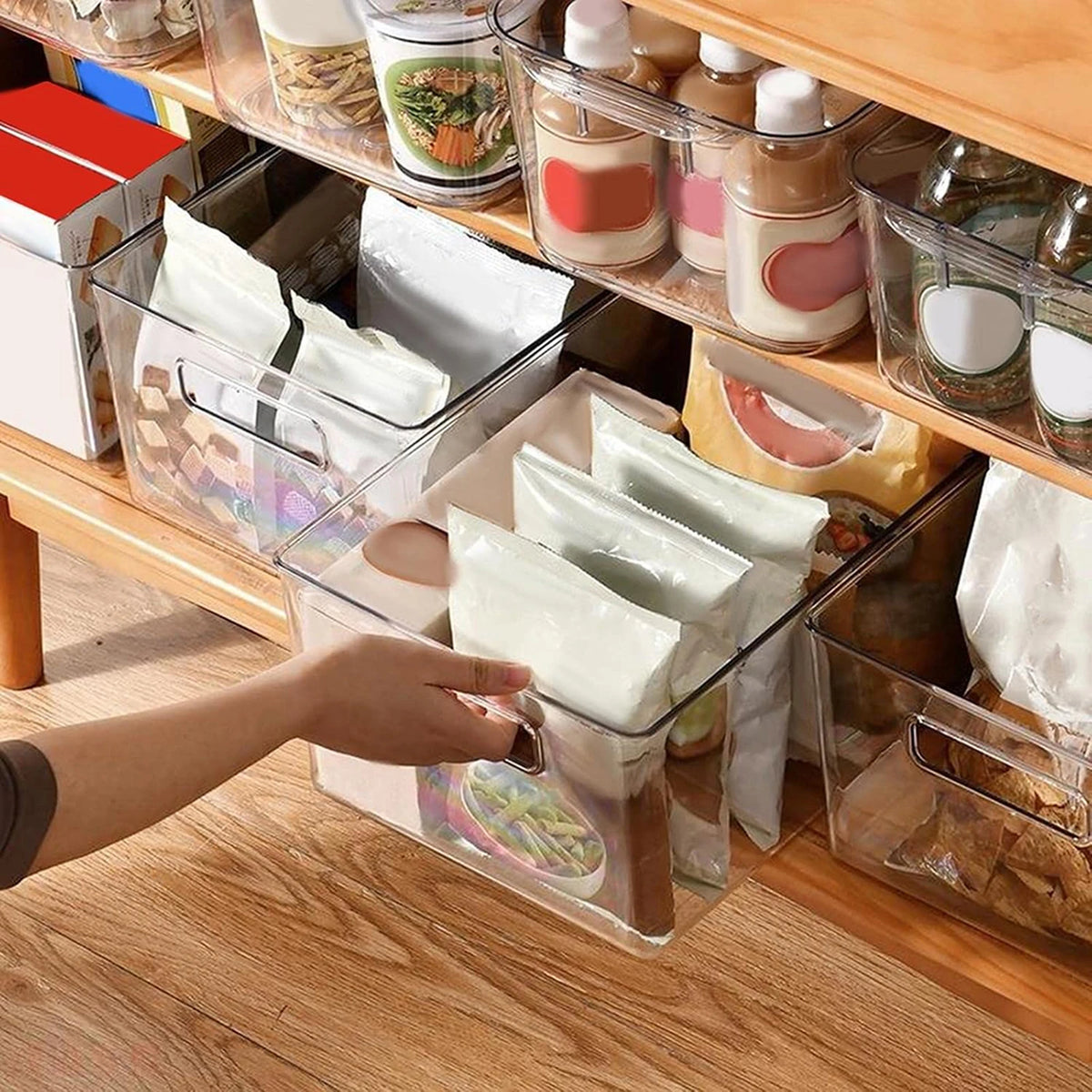 WhereHike : lot de 4 boîtes de rangement transparentes avec poignée – Grand format – Plastique