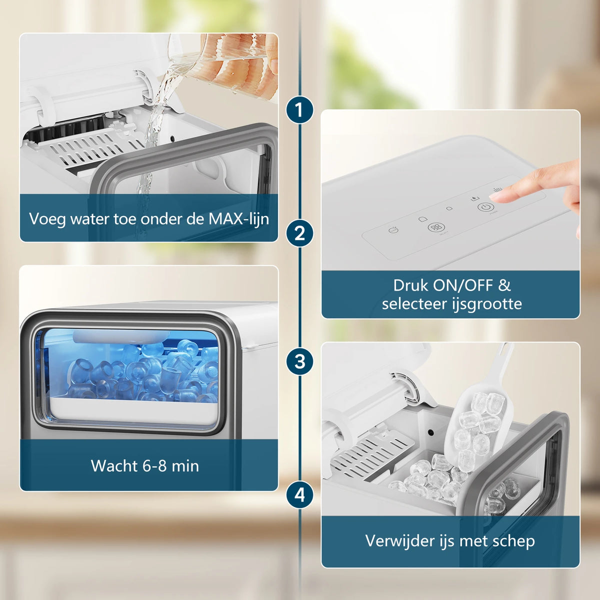 Machine à glaçons CONOPU – Autonettoyante, 9 glaçons sphériques en 6 à 8 min, 2 tailles de glaçons, 12 kg/jour, 1,5 L, silencieuse et compacte – 35 × 23 × 30 cm, bleu glacier