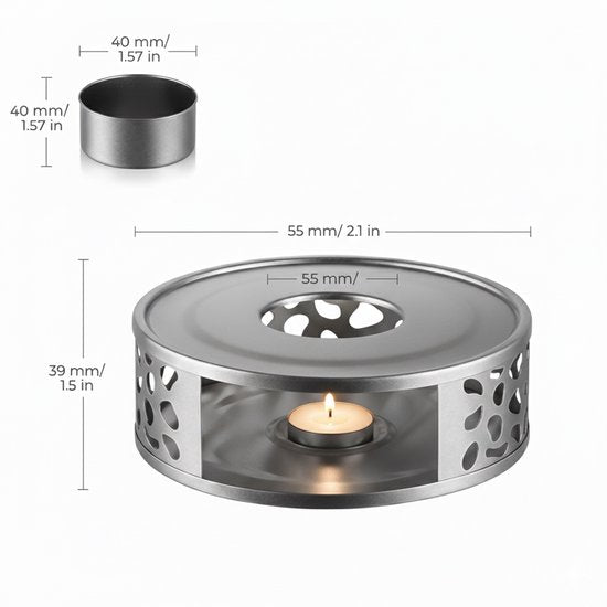 Vaja® Réchauffeur avec Waxinelicht pour théière - Réchauffeur avec bougie - Porte-lampions - Chauffe-thé - Théière - Réchauffeur - Argent
