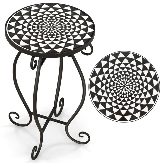 Coast Mozïek side table - Table de terrasse ronde d'intérieur et d'extérieur - 30 x 30 x 50 cm - Noir/Blanc