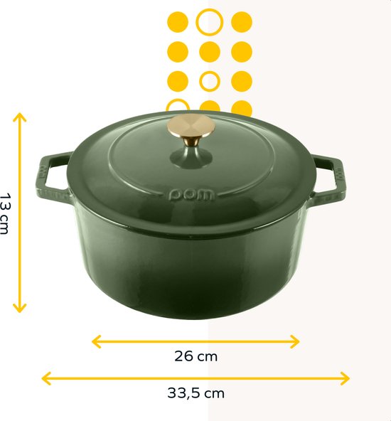 MOA Casserole en fonte - 5,7L - Pour toutes les sources de chaleur y compris l'induction - Avec couvercle - Ø 26cm - Revêtement antiadhésif - Vert