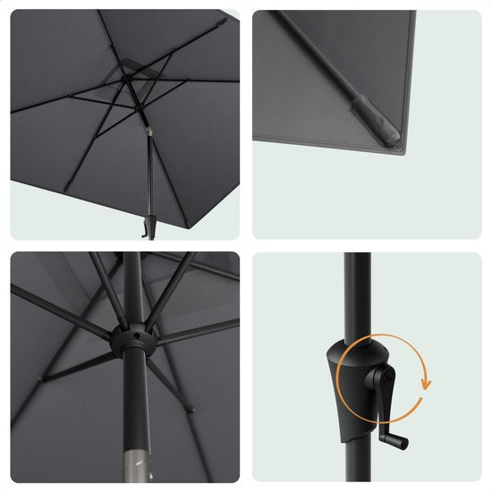 LifeGoods Parasol - Jardin - 200x300cm - 30° inclinable - Imperméable - UPF50+ - Gris foncé