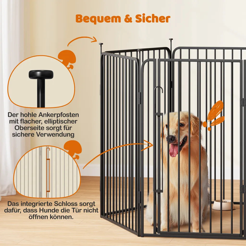 Yaheetech Enclos pour chiots et chiens, 8 panneaux - Noir - 80 cm de hauteur - Pliable, avec porte et verrou de sécurité