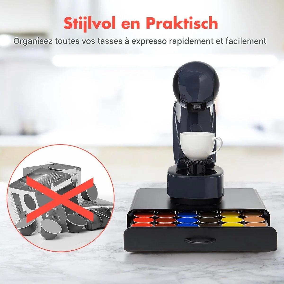 Porte-capsules KitchenBrothers - Avec tiroir - Dolce Gusto - 36 Capsules - Acier inoxydable - Noir