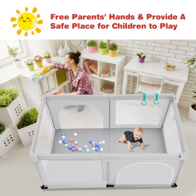 Coast - Boîte à bébé avec 50 balles de jeu Boîte avec filet respirant et fermeture éclair - Grille de rampement avec 2 portes - Boîte-tente pour bébés et enfants - 206 x 185,5 cm - Gris