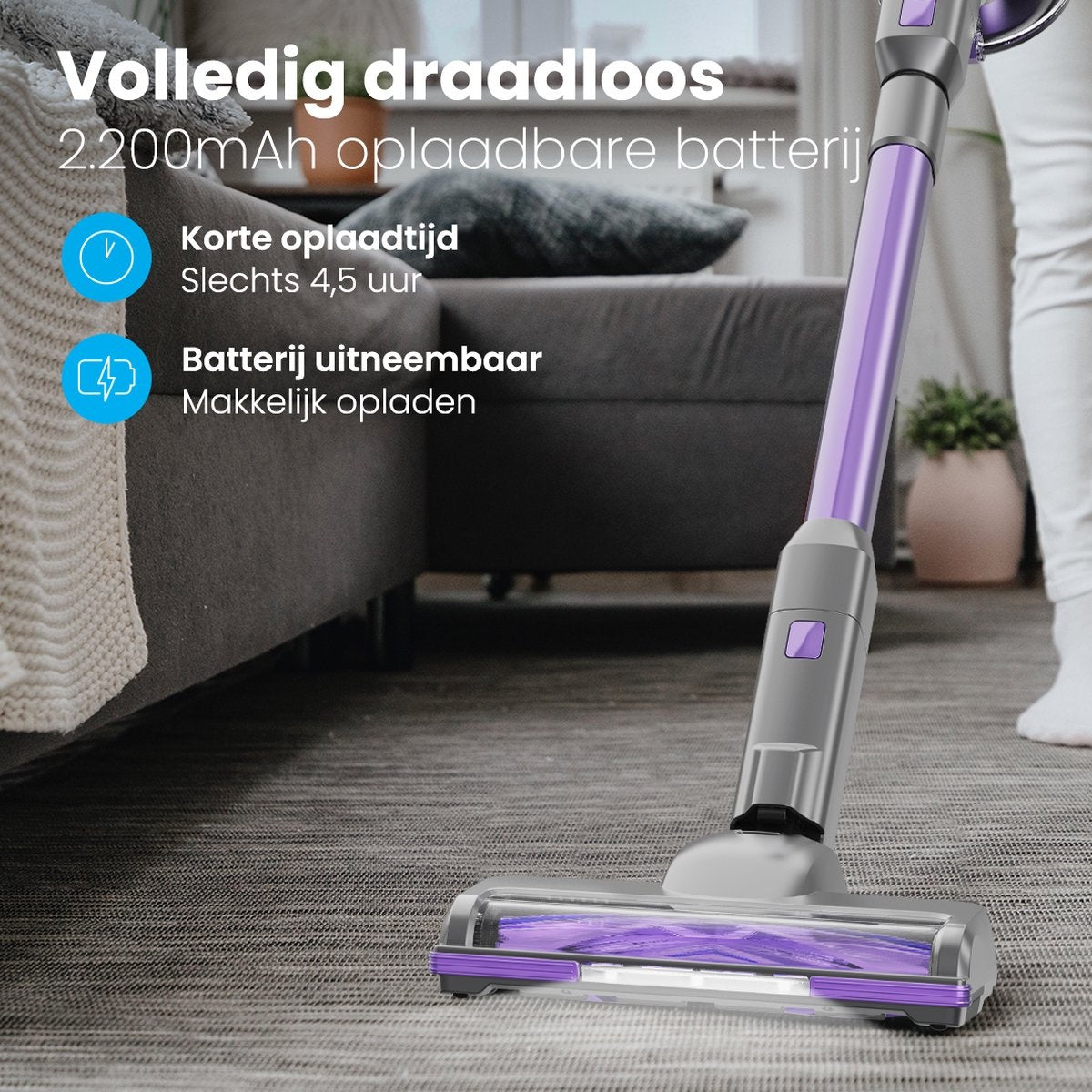 Auronic Stick hoover - Sans fil - Sans sac - Alimenté par batterie - Autonome - 220 W - Gris/Pourpre