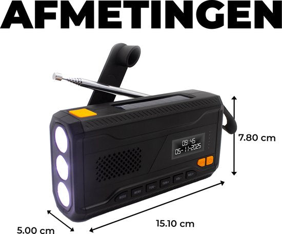 Denver Radio d'urgence - Banque d'énergie solaire - Radio DAB & FM - Kit d'urgence - Lampe de poche - Wind-up - SOS Light - Banque d'énergie solaire - SCD2033