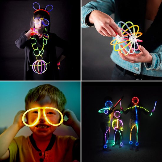 Partizzle 300 pièces bâtons phosphorescents - Extra épais - Connecteurs de bâtons phosphorescents inclus - Bâtons de rupture - Articles de carnaval néon - Décorations d'anniversaires et de fêtes de fin d'année - 7 couleurs