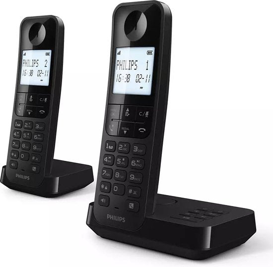 Téléphone sans fil Philips D2752B/12 - DECT - 2 combinés - Téléphone fixe - Ligne fixe - Identification du numéro - Noir