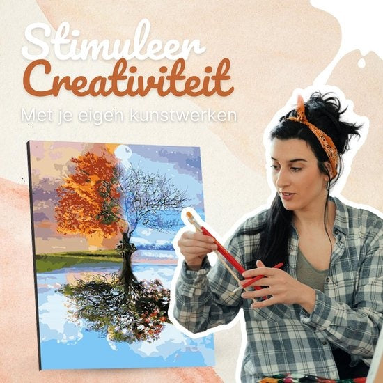 Rubye® Painting On Number Adults - Four Seasons - With Canvasing Canvas, Easel and Brushes - 40x50cm