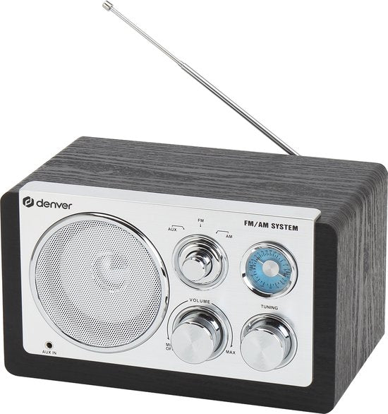 Denver Radio FM portable - Rétro - Alimentation par piles ou secteur - Radio de cuisine - AM - FM - TR63 - Noir