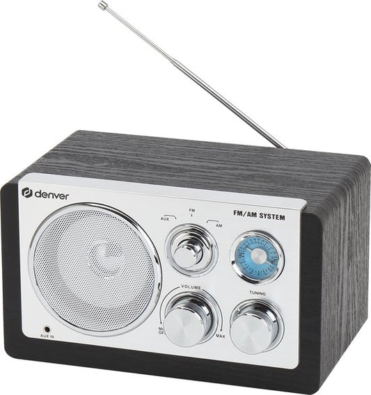 Denver Radio FM portable - Rétro - Alimentation par piles ou secteur - Radio de cuisine - AM - FM - TR63 - Noir