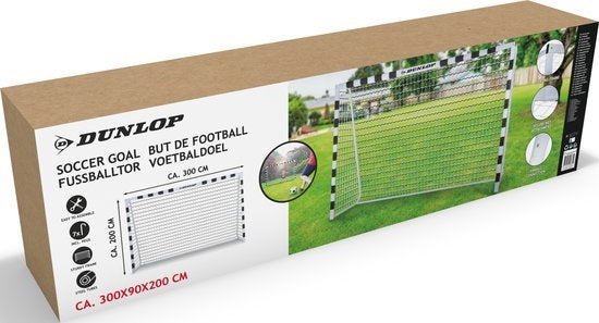 Dunlop Voetbaldoel - Voetbal Goal 300 x 90 x 200 cm - Voetbalgoal Groot - Buitenspeelgoed voor Kinderen en Volwassenen - Snelle Montage - Voetbal Training Doel - Metaal - Zwart/ Wit