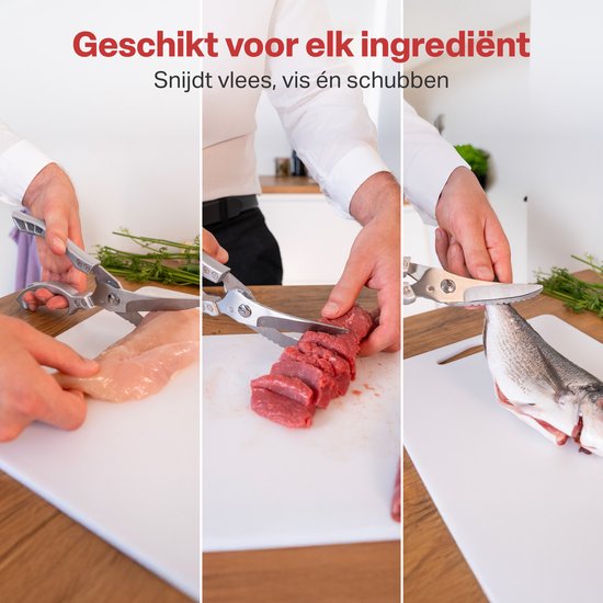 AoraKitchen Ciseaux à viande - Ciseaux de cuisine en acier inoxydable - pour la viande, le poisson, le poulet et les os - Ciseaux à herbes - Lavable au lave-vaisselle - Couvercle inclus