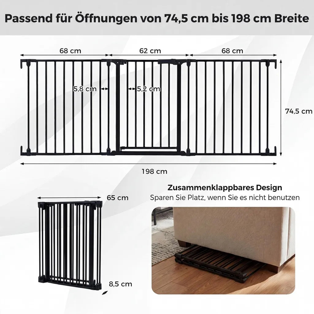 Barrière d'escalier Coast 3 pièces – Réglable de 74,5 à 198 x 74,5 cm – Noir