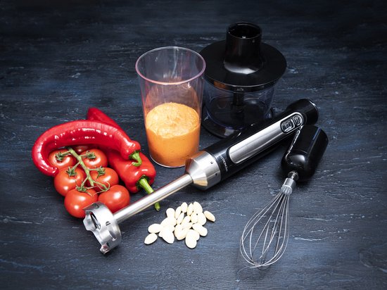 Ensemble mixeur plongeant Gastronoma - Sans fil et rechargeable - 100 W - Hachoir, fouet et verre doseur - 18210002 - Noir et inox