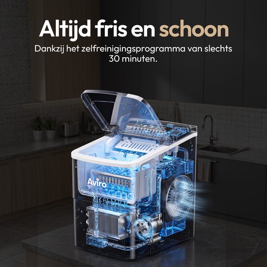 Machine à glaçons Aviro XL - 2 L - Avec cuillère à glace - Machine à glaçons - 16 kg / 24 h - Fonction d'auto-nettoyage - Noir