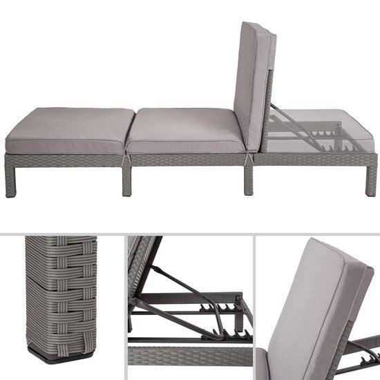 TecTake Bain de soleil en osier gris - Bain de soleil en osier pour le jardin - 402308