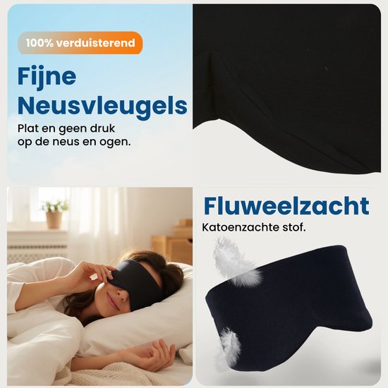 Masque de sommeil PurelyGoods® - Masque pour les yeux - Occultant - Hommes et femmes - Coton - Noir