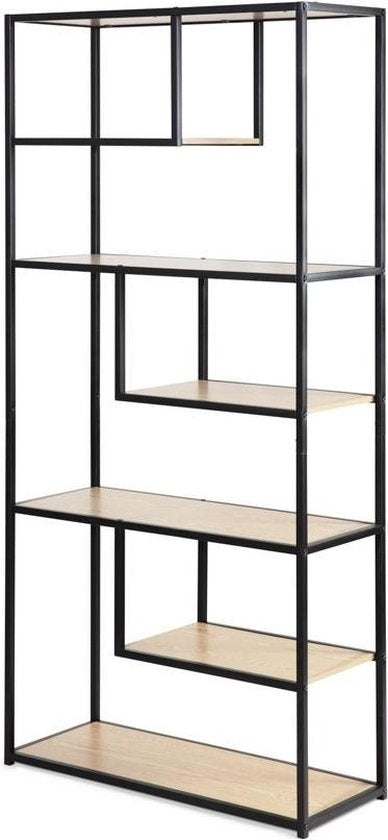 LIFA LIVING Armoire murale ouverte - Armoire de rangement - Bibliothèque - Industriel - Noir - Bois et métal - 82 x 34 x 175 cm