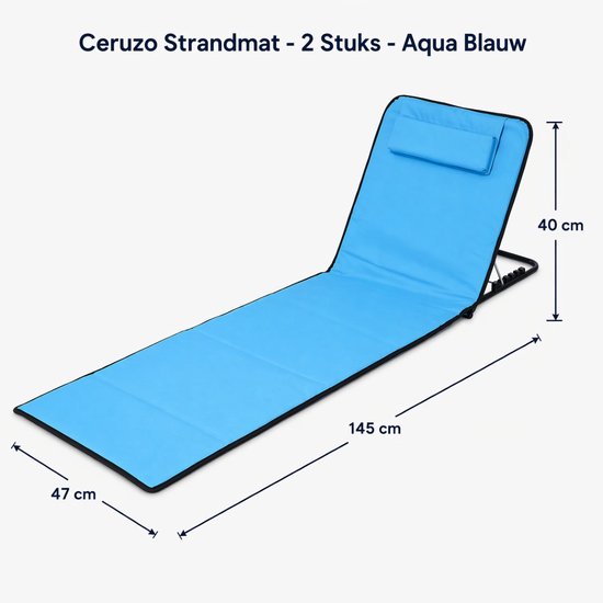 Ensemble de transats de plage Ceruzo 2 – Dossier réglable – Pliable – Bleu aqua