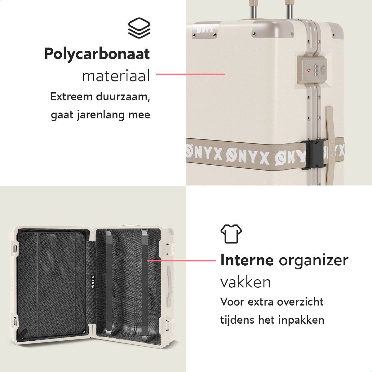 ONYX 3-Piece Suitcase Set - Hand Luggage and Check-in Case - 33L/65L/100 L - TSA Lock - Spinner Wheels - Lightweight Trolley - Aluminium Closure - Beige