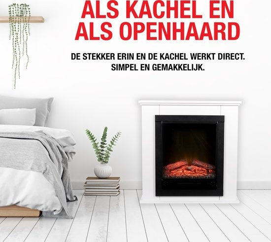 Classic Fire Cheminée d'ambiance électrique Lugano - Cheminée avec foyer - Flammes LED - 1800W - Blanc
