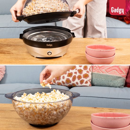 Machine à pop-corn ronde Gadgy avec revêtement antiadhésif - Machine à pop-corn silencieuse et rapide - 5 litres - Funcooking pour les fêtes et les enfants - Poêle à pop-corn - Cadeau pour enfant