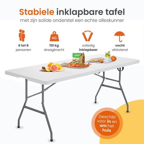 Goliving Table pliante - Table pliante - Table de camping - Table pliante d'extérieur - Résiste aux intempéries - 180 x 70 x 74 cm - Blanc