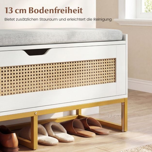 Coast Shoe bench - Rotin - Coussin d'assise - 100 x 35 x 44 cm - Blanc
