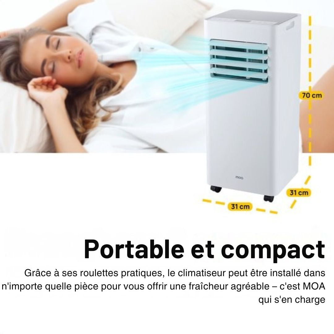 Climatiseur mobile - MOA - 3-en-1 - Déshumidificateur et Ventilateur - télécommande - classe énergétique A - pour pièces jusqu'à 60m³ - Blanc