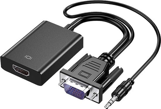 Techvavo® Adaptateur VGA (+ Audio) vers HDMI Convertisseur Universel - Avec Jack 3.5MM Aux & Câble d'alimentation USB - Convertisseur Vidéo Analogique Vers Numérique - Mâle Vers Femelle - 1080P Full HD - inclut un câble d'alimentation USB