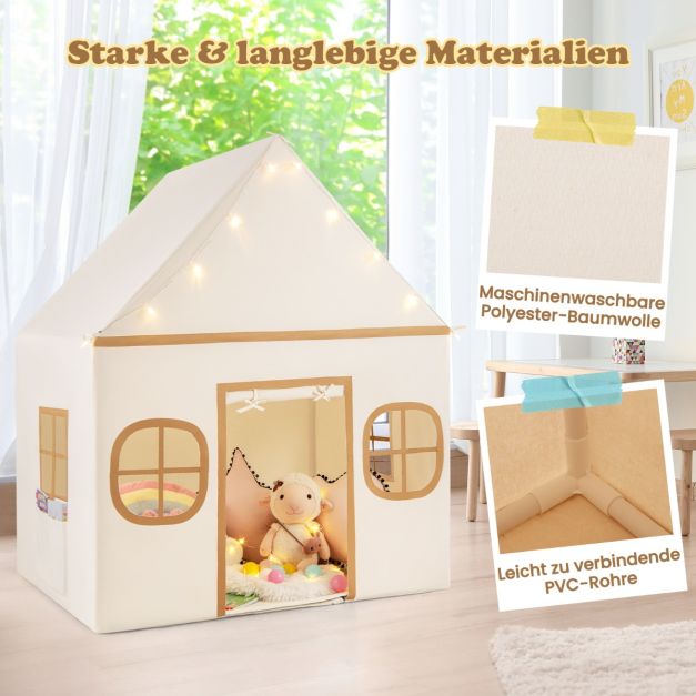 Tente de jeu Coast pour enfants – Maisonnette d'intérieur avec guirlande lumineuse et tapis de jeu 120 x 101 x 143 cm – Beige/Marron
