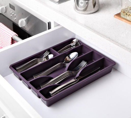 AVOID® Range-couverts petit format - Rangement compact pour tiroir à couverts - Range-couverts pour tiroir de cuisine - Porte-couverts en plastique - 31x26 cm - Gris