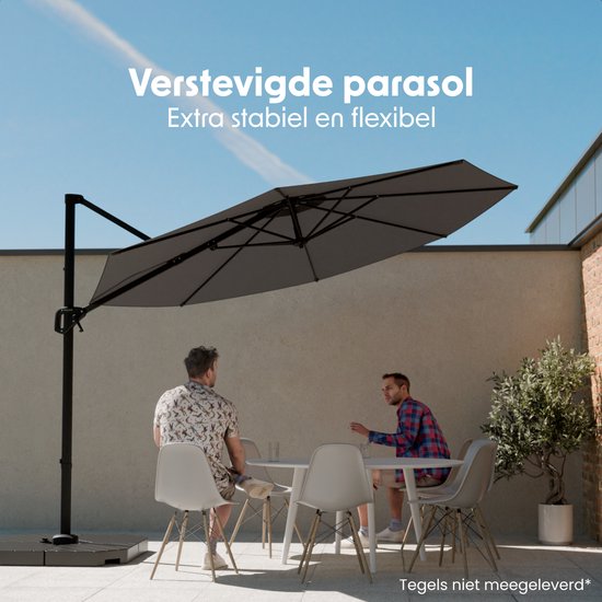 LifeGoods Parasol flottant - 6 pieds - Rotation 360° - Rond Ø300 cm - Housse de protection incluse - Anthracite